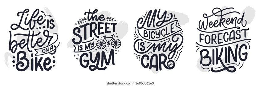 Set woth lettering slogans about bicycle for poster, print and t shirt design. Save nature quotes. Vector vintage illustration