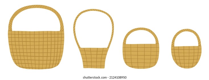 Set of woven basket illustrations isolated on white