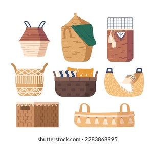 Set of Woven Baskets Made From Natural Materials Such As Rattan, Willow, Or Bamboo. Used For Storage
