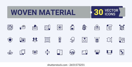 Conjunto de Material tecido ícone da linha. Relacionado com tecidos sintéticos, tecido, têxtil, material e muito mais. Conjunto de ícones de linha de vetor de Material de Tecido. Ícones lineares minimalistas. Contorno e pictograma sólido.