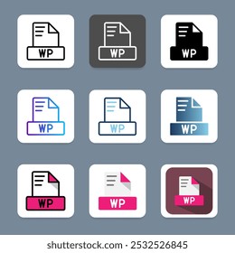 Definir o formato de arquivo wp document file type icons. symbol com uma aparência moderna para o design digital.