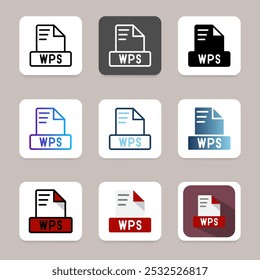 Set wps file document icons. for graphic and design purposes, can be used for web, UI and mobile apps.