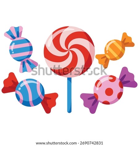 set of wrapped candies in flat cartoon design isolated vector