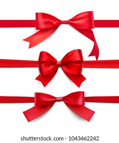 Set of wrapped red bows and ribbons on white background. Vector illustration on white background. Can be use for your design, gift, presentation. EPS10.