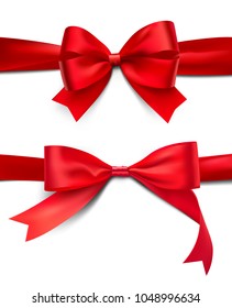 Set of wrapped red bows and ribbons on white background. Vector illustration on white background. Can be use for your design, gift, presentation. EPS10.