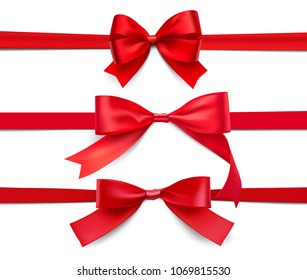 Set of wrapped red ribbons. Vector illustration on white background. Can be use for your design, gift, presentation. EPS10.