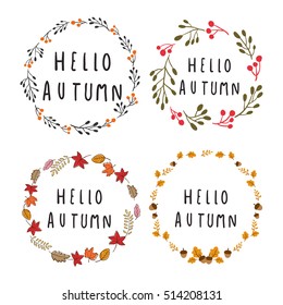 Set of wreath in autumn,draw vector illustration,Doodle style.