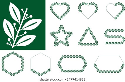 Conjunto de marcos florales de la corona en diferentes Formas geométricas, monogramas y bordes.Antiguas corona dibujada a mano. Elemento de diseño para invitaciones de boda, belleza, spa, salón, decoración de lujo. Adorno elegante