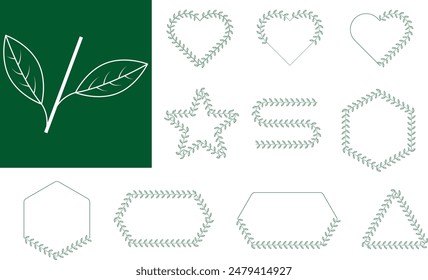 Set of Wreath floral frames in different Geometric Shapes, Monograms and borders.Vintage hand drawn wreath. Design element for wedding invitations, beauty, spa, salon, luxury decor. Elegant ornament