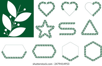 Conjunto de marcos florales de la corona en diferentes Formas geométricas, monogramas y bordes.Antiguas corona dibujada a mano. Elemento de diseño para invitaciones de boda, belleza, spa, salón, decoración de lujo. Adorno elegante