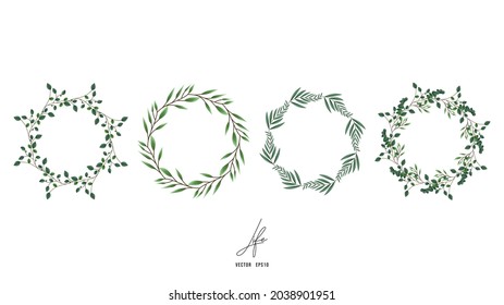 Set wreath green leaf frame, Flat Modern design , illustration Vector EPS 10