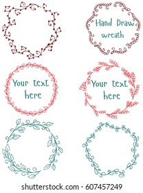 Set the wreath. Illustration ink, graphics. Isolated. Plants, natural. Design, invitation, wedding, celebration. Vector.