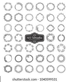 Set of wreath isolated on white background. Vector template with flourishes ornament elements.