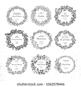 Set of wreath isolated on white background. Vector template flourishes ornament elements.