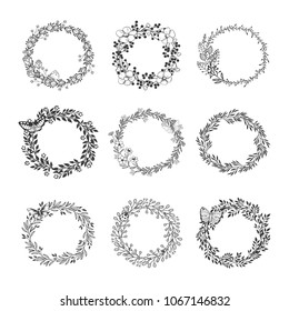 Rose Flower Hand Drawn Circle Frames Stock Vector (Royalty Free) 1698774286