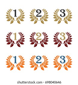 Set Wreath Laurel Crest Logo Template Illustration Design. Vector EPS 10.