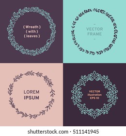 Set of wreath, line design and silhouettes. Vector illustration EPS 10
