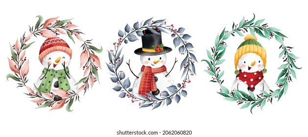 Set of wreath and snowman