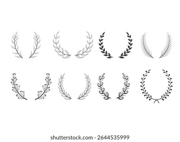set of wreaths and branches with leaves 
