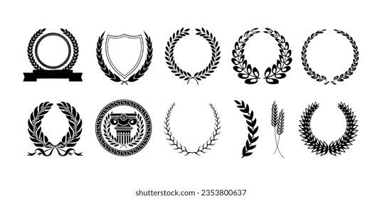 Set of Wreaths and Branches With Leaves. Hand Drawing Laurel Wreaths and Branches Collection. Laurel Wreaths, Swirls, Twigs and Flower Ornaments. Herbs, Flowers and Plants Design Elements.
