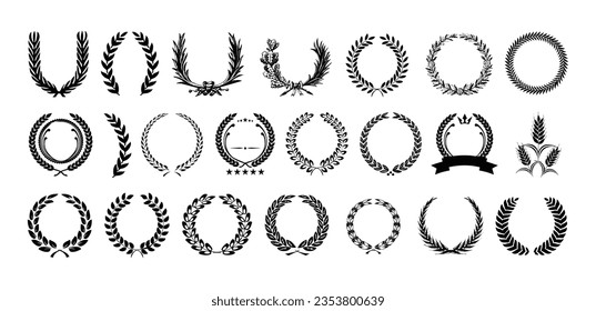 Set of Wreaths and Branches With Leaves. Hand Drawing Laurel Wreaths and Branches Collection. Laurel Wreaths, Swirls, Twigs and Flower Ornaments. Herbs, Flowers and Plants Design Elements.
