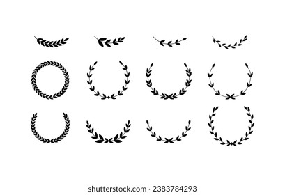 Set of wreaths and branches with leaves. Hand drawing laurel wreaths and branches collection. Laurels wreaths, swirls, twigs and flower ornaments. Herbs, flowers and plants elements. vector .