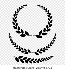 Set of wreaths and branches with leaves. Hand drawing laurel wreaths and branches collection. Laurels wreaths, swirls, twigs and flower ornaments. Herbs, flowers and plants elements. Design elements.