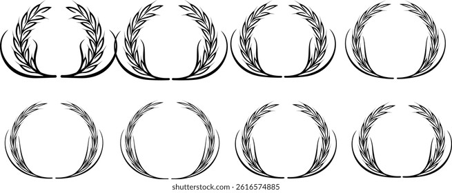 Set of wreaths and branches with leaves. Hand drawing laurel wreaths and branches collection. Laurels wreaths, swirls, twigs and flower ornaments. Herbs, flowers and plants elements with vector
