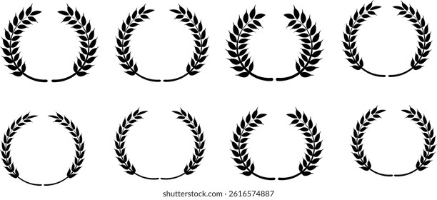 Set of wreaths and branches with leaves. Hand drawing laurel wreaths and branches collection. Laurels wreaths, swirls, twigs and flower ornaments. Herbs, flowers and plants elements with vector

