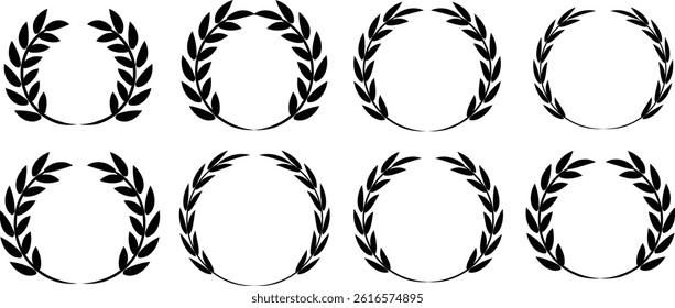 Set of wreaths and branches with leaves. Hand drawing laurel wreaths and branches collection. Laurels wreaths, swirls, twigs and flower ornaments. Herbs, flowers and plants elements with vector
