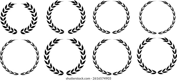 Set of wreaths and branches with leaves. Hand drawing laurel wreaths and branches collection. Laurels wreaths, swirls, twigs and flower ornaments. Herbs, flowers and plants elements with vector
