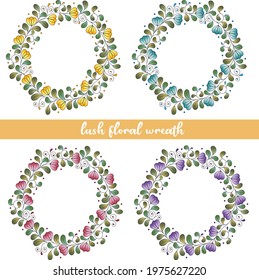 Set of wreaths with cute variegated flowers