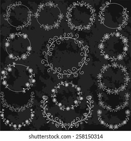 Set wreaths. Flowers, chalk board