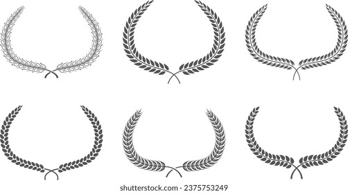 Set of wreaths from laurel branches with foliage. Vector illustration.