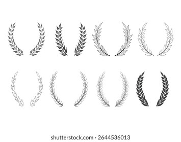 set of wreaths with leaves hand drawing laurel