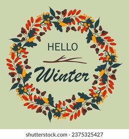 A set of wreaths made of multi-colored autumn leaves and rowan berries. Greeting or invitation card design. Vector circle frame