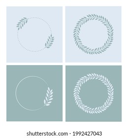 Reihe von Kränzen auf buntem Hintergrund. Botanischer Rahmen.Kann für das Logo, Symbole, Hochzeitseinladung, Foto-Overlay und Grußkarten verwendet werden.