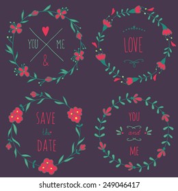 Set of wreaths for the Valentine's day or a wedding. EPS 10.