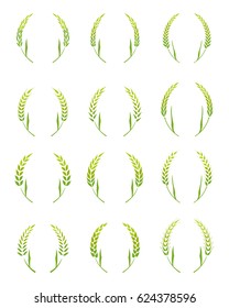 Set of wreaths vector circular decorative elements for your design. Wheat ear symbols for logo design. Agriculture grain, organic plant, bread food. 