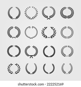 Set of wreaths: wheat circular laurel heraldry reward achievement leaf nobility laurel wreath