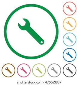 Set of wrench color round outlined flat icons on white background