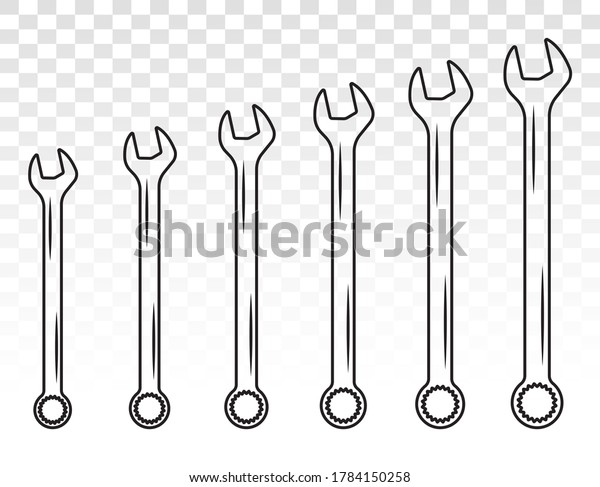 Set of wrench combination / spanner line art\
icon for apps or websites