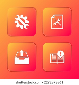 Establecer llave y engranaje, servicio de documentos de archivo, icono Cargar bandeja de entrada y hechos interesantes. Vector