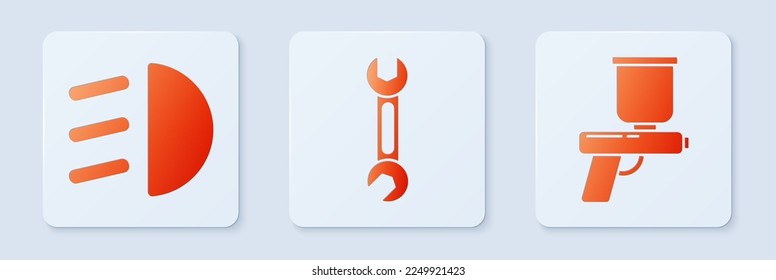 Fijar llave, pistola de rayos altos y de pintura. Botón cuadrado blanco. Vector