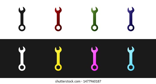 Set Wrench icon isolated on black and white background. Spanner repair tool. Service tool symbol.  Vector Illustration