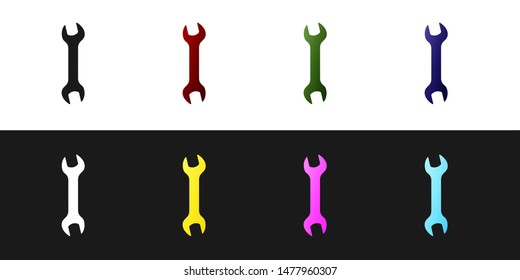 Set Wrench icon isolated on black and white background. Spanner repair tool. Service tool symbol.  Vector Illustration