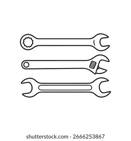 set of wrench in line art vector style
