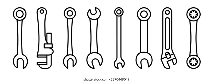 Set of Wrench line shapes, thin line design vector illustration