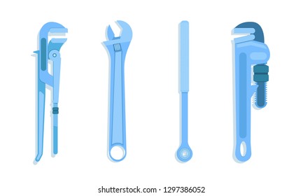 set of wrench pipe cheater bar blue tone vector illustration eps10