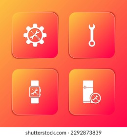 Set Wrench and screwdriver in gear, , Smartwatch service and Refrigerator icon. Vector